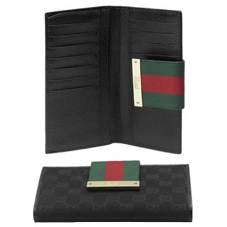 Noir Gucci Continental Portefeuille Logo Gravé Script En Ligne